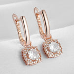 585 Rose Gold Shiny Natural Zircon Dangle Earrings For Women