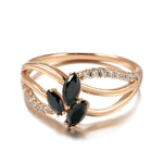 Trendy Black Zircon Crystal Flower Rose Gold Ring for Women