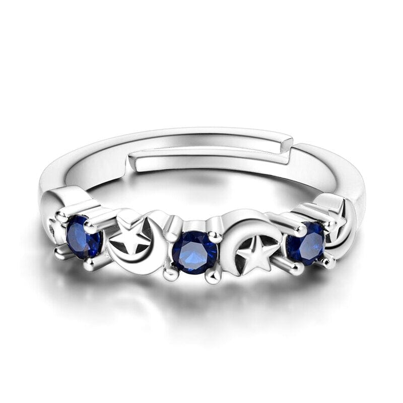 Star and Moon Sapphire Silver Resizable RingRing