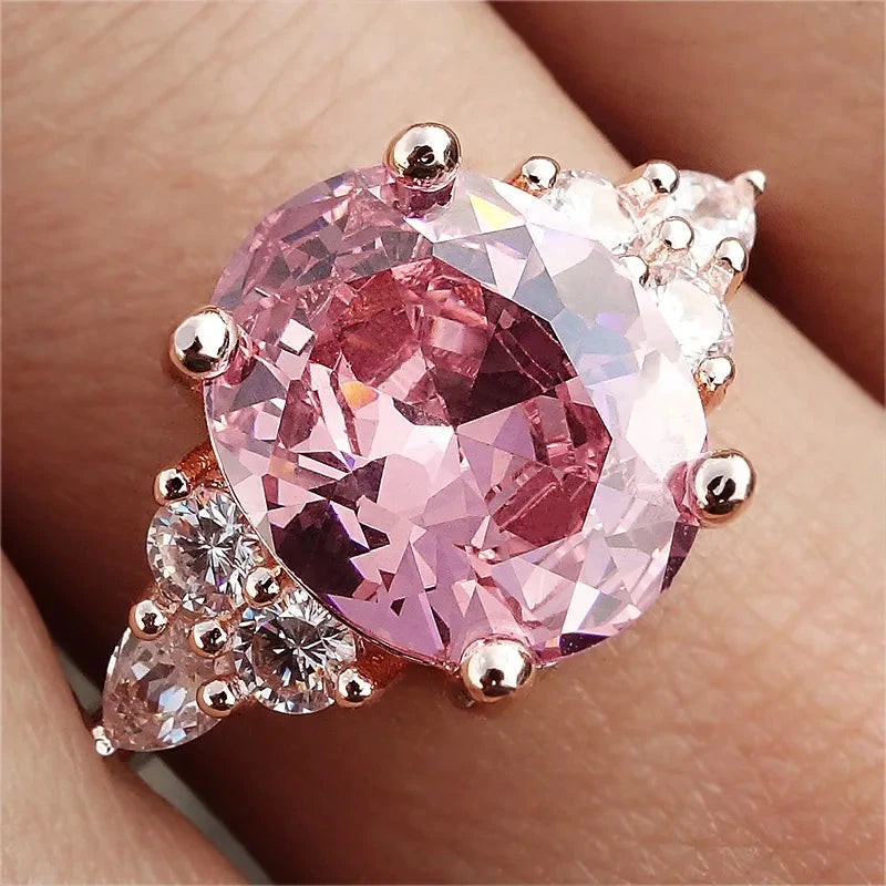 Pink Oval Zircon Ring – Vintage Rose Gold & Silver