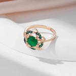 585 Rose Gold Color Green Flower Women's Ring