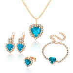 Blue Crystal Ring Necklace Earrings Set Wedding Jewelry SetsLakeBlue Heart