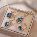 Blue Crystal Ring Necklace Earrings Set Wedding Jewelry Sets