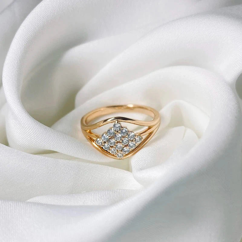 585 Rose Gold Zircon Square Pave Ring For Women