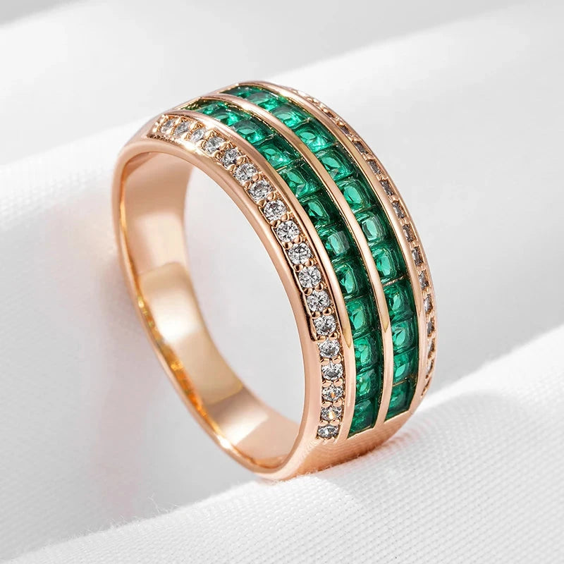 9mm Rose Gold Luxury Green Zircon Ring for Women