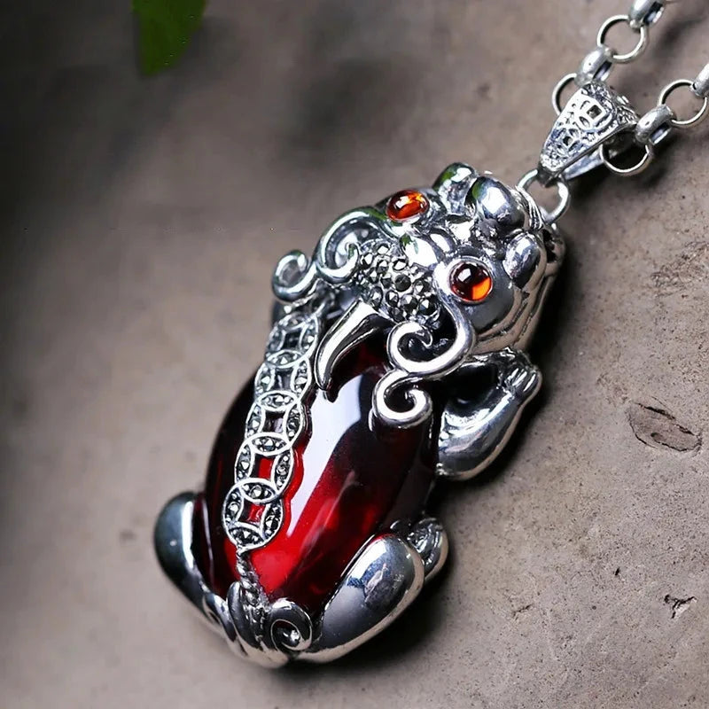 Pixiu Pendant for Men and Women Couple Style Garnet