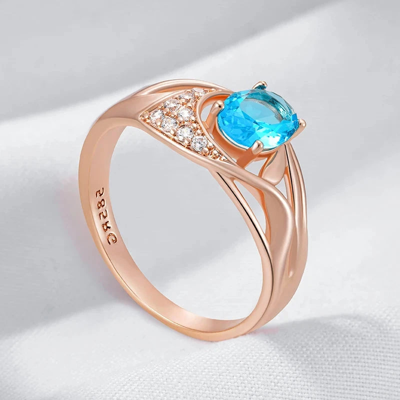 Blue Zircon Drop Ring – 585 Rose Gold for Women