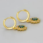 French Retro Green Zircon Earrings – Gold & Silver