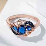 Black Plating Vintage Blue Zircon Rose Gold Ring for Women