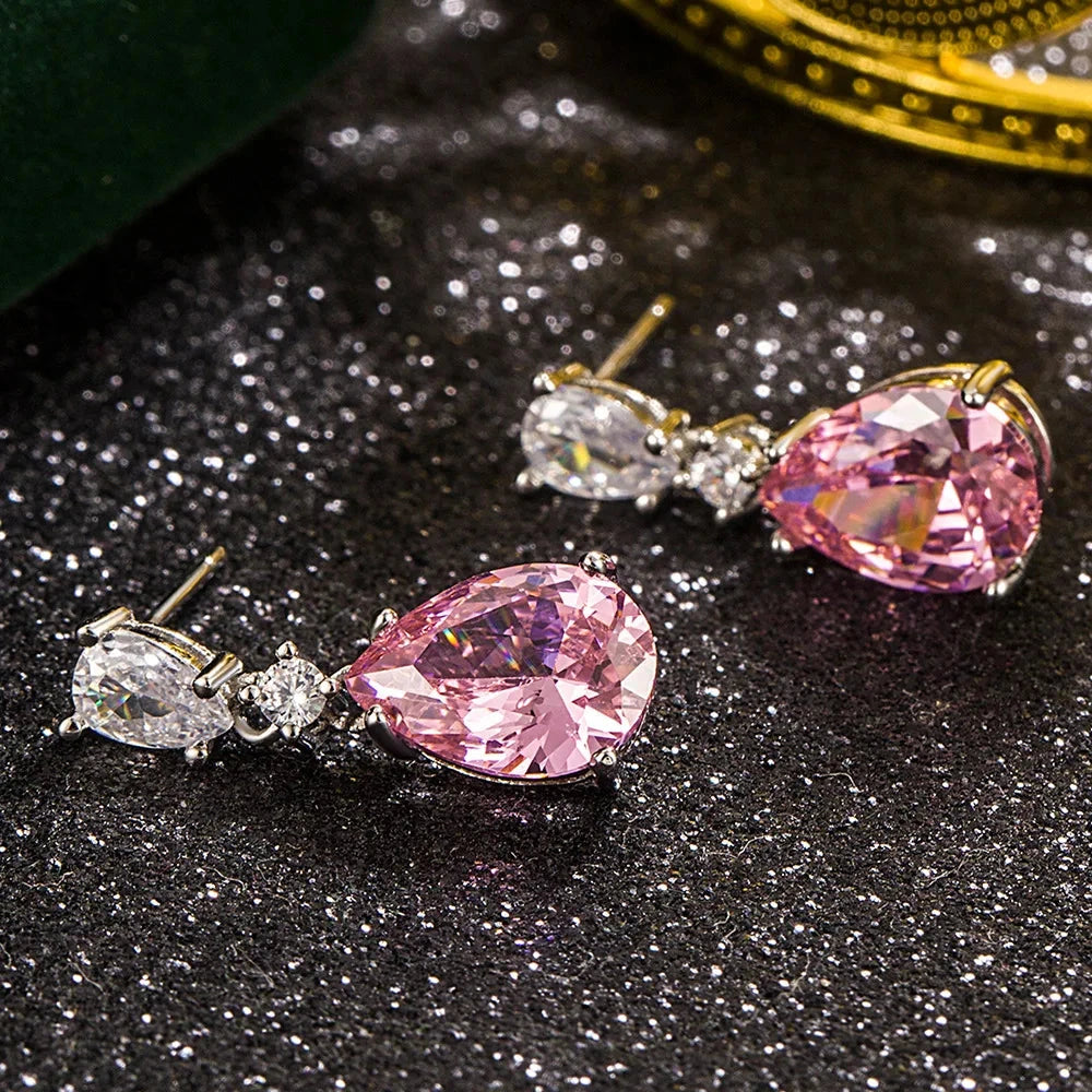 Water Drop Pink Sapphire Earrings for WomenSilverCHINA