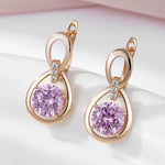 Rose Gold Purple Water Drop Zircon Earrings for Women