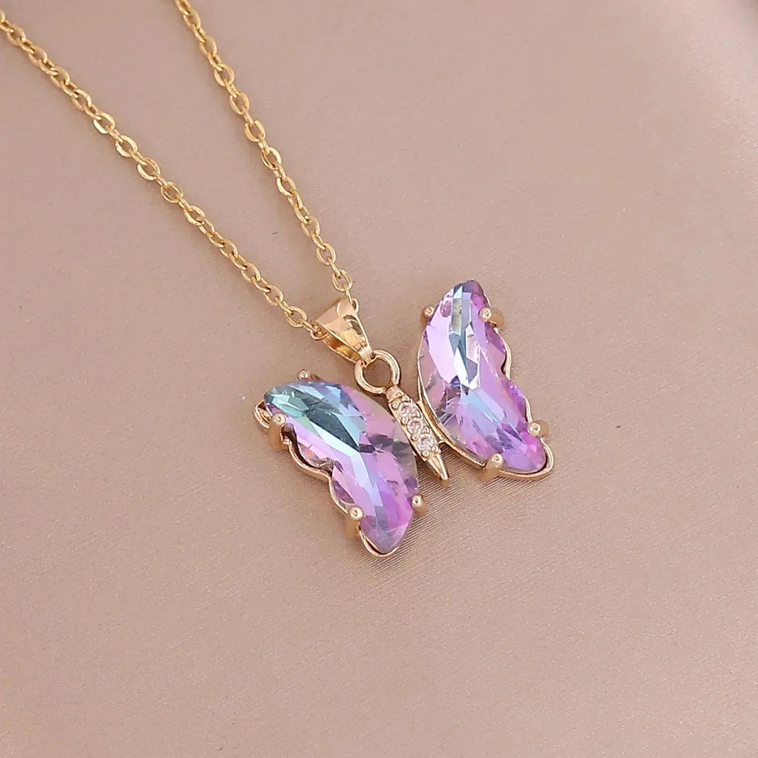 Gradient Butterfly Pendant NecklaceXL255-pink