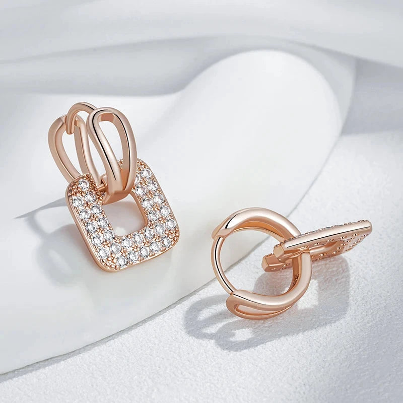 Luxury Rose Gold Zircon Square Drop Earrings for Women