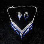 Luxury Blue Rhinestone Silver Plated Necklace Earrings Set FashionGold-color