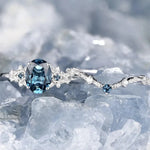 Exquisite Inlaid with White Zircon Blue Stone Rings Set for Women