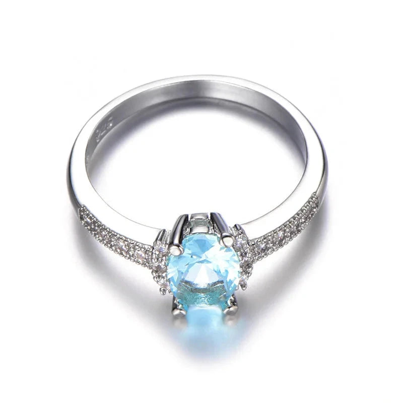 925 Silver Aquamarine Charm Ring for Women