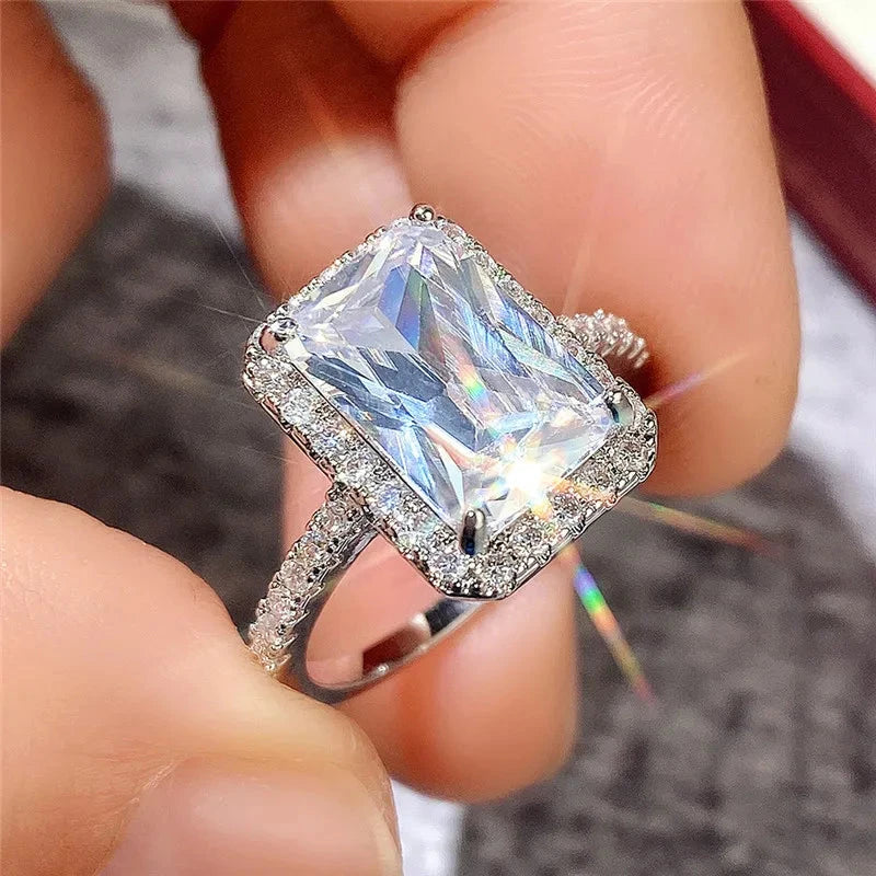 Light luxury Classic 925 sterling silver square Moissanite Ring