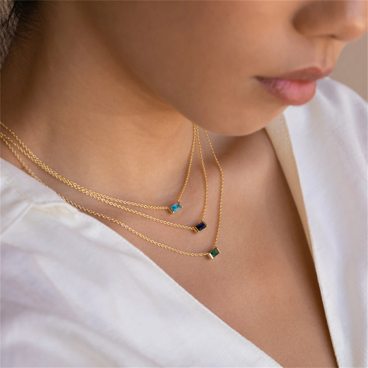 Stainless Steel Birthstone Necklace Birthstone Pendant Women's collarbone chain necklace