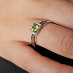 Round Genuine Natural Peridot 925 Sterling Silver Solitaire Ring