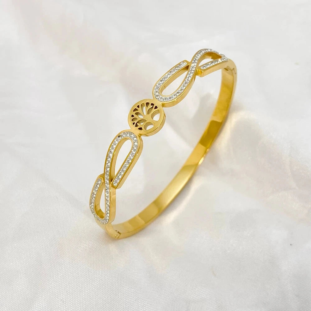 Unisex Tree of Life Bracelet – Gold CZ Luxury BangleC