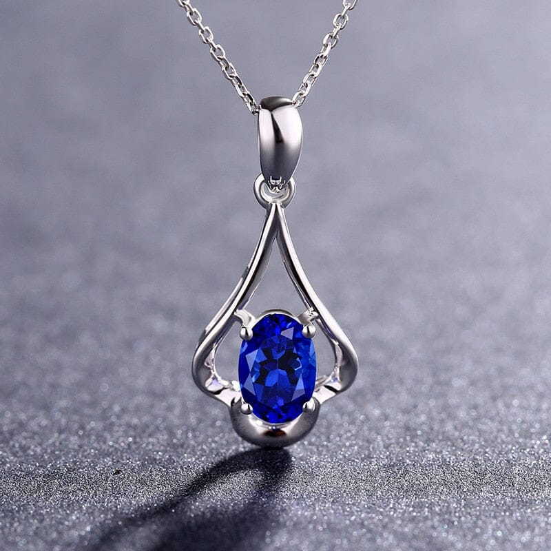 Retro Oval Shaped Ruby and Sapphire Gemstone Pendant NecklaceNecklaceSapphire