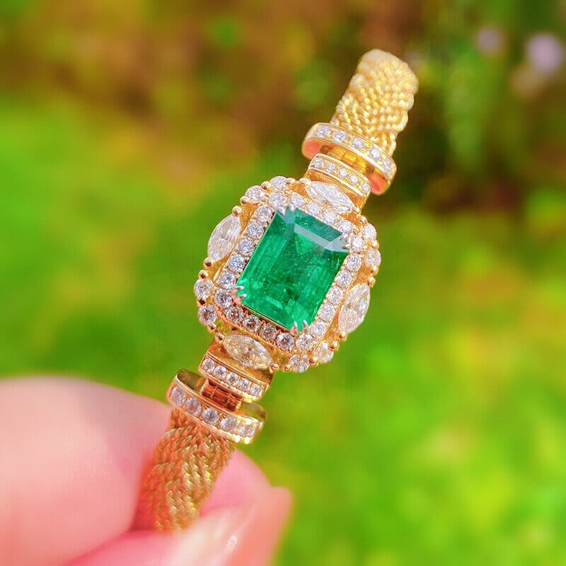 Twisted Design Paraiba Emerald 14K Gold Cuff BraceletBracelet