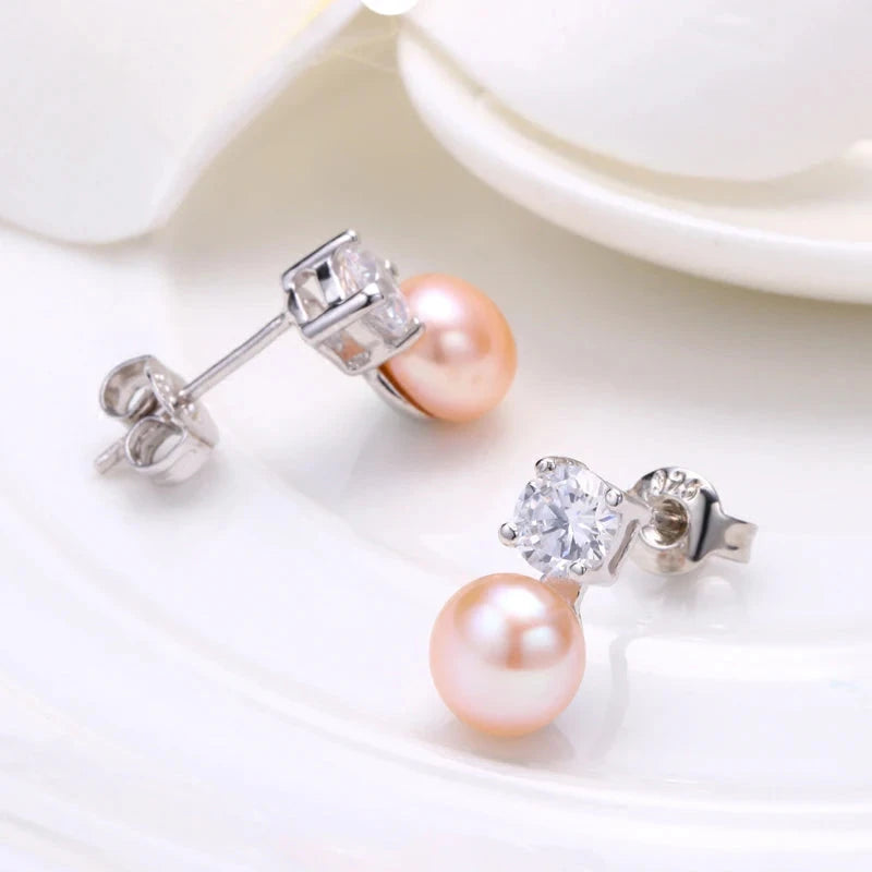 925 Sterling Silver Natural Freshwater Pearl Earrings for Womenpink pearl earring