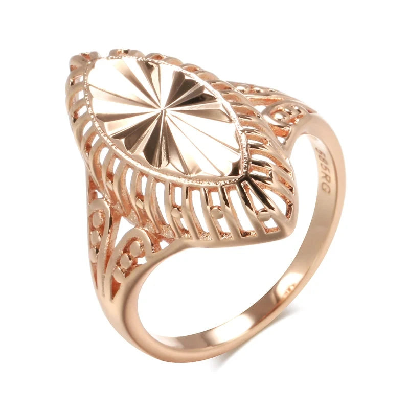Antique Brass Marquise Lathes-carved Ring for WomenWHITEROSE GOLD COLOR