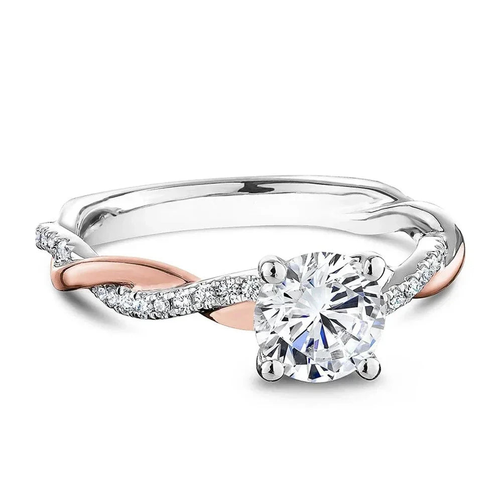 Huitan Delicate Two Tone Twist Women Rings Classic 4 Claw Design Shiny CZ Female Wedding Engagement Romantic Girl Gift New