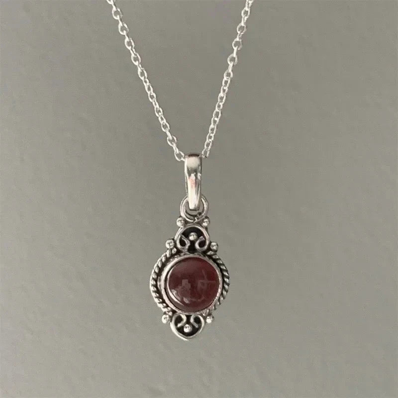 Gorgeous Carved Bohemian Garnet Pendant Necklace