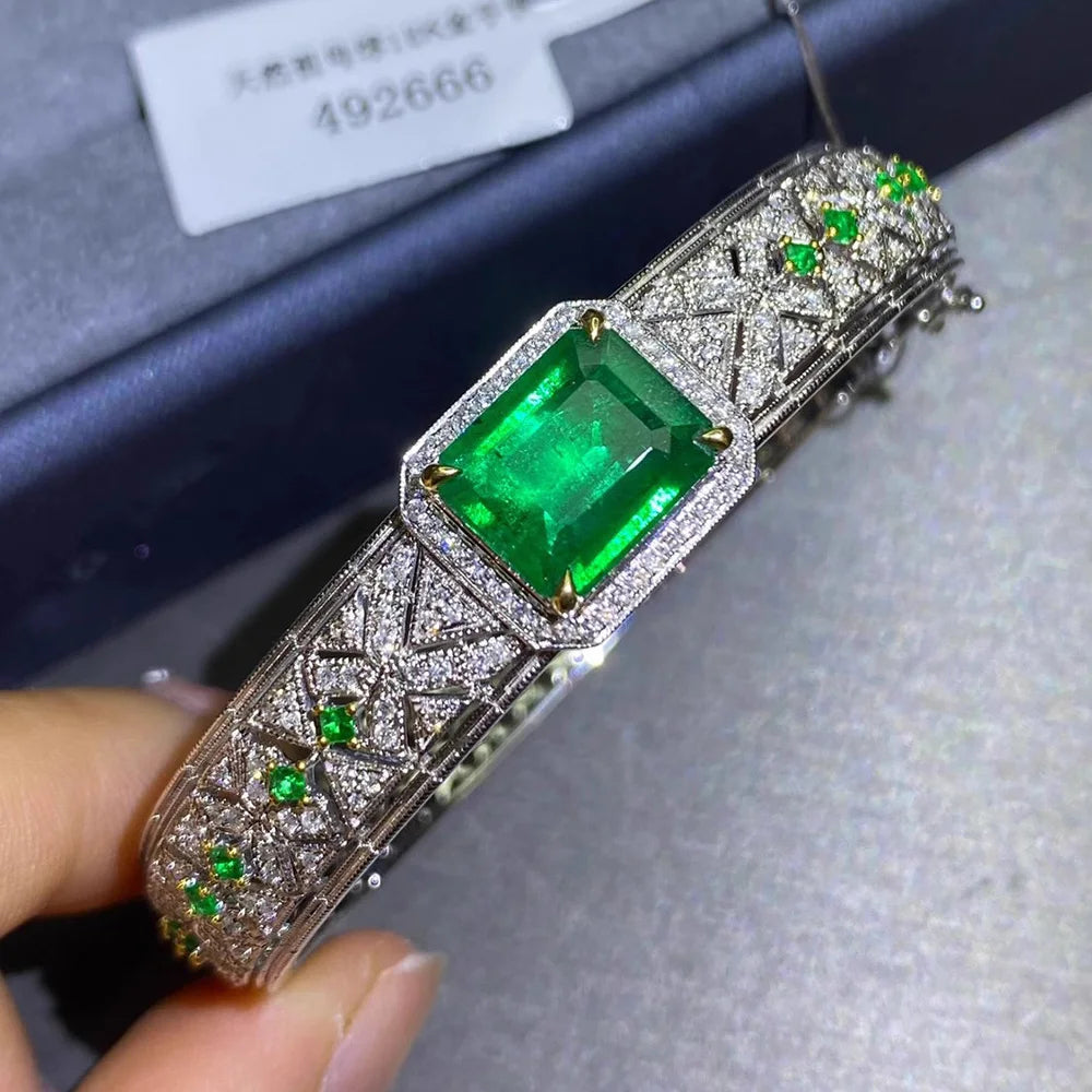 Luxury Silver Color Emerald Bracelet Micro Inlaid Zircon Dual Color Bangle Cuff