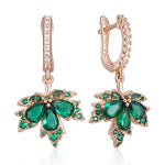 Shiny Green Zircon Maple Leaf Rose Gold Earrings for WomenH2474