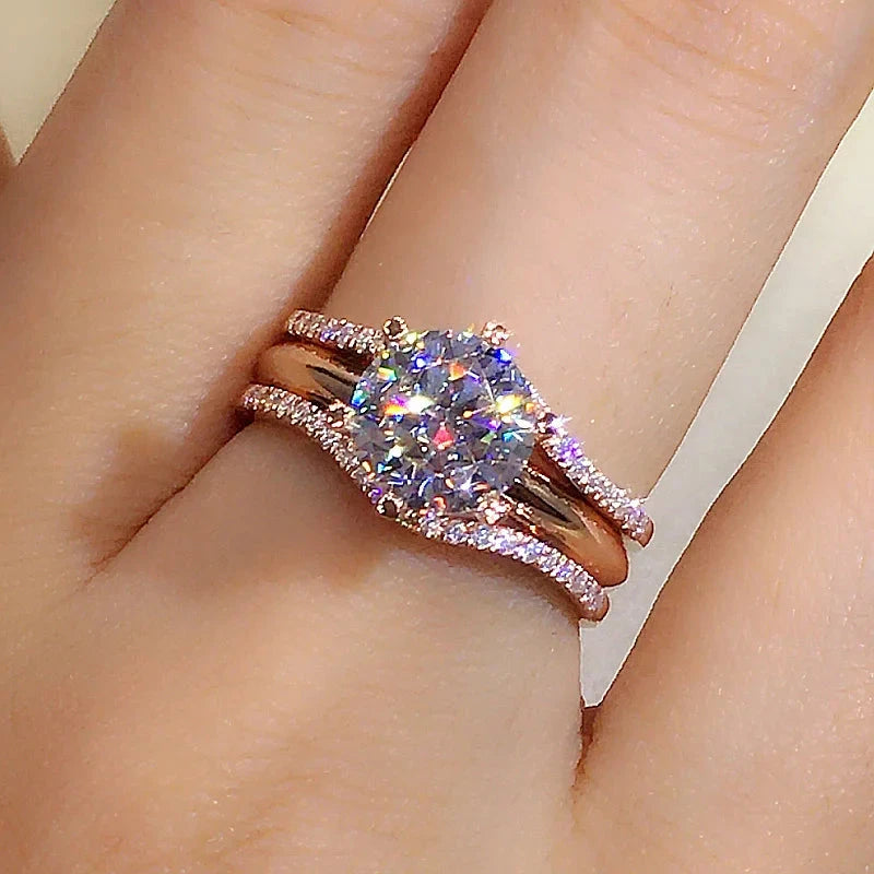 Huitan Rose Gold CZ Ring for Women
