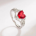 Silver 925 Red Heart Zircon Elegant Women's Sets Ring Earring Necklace