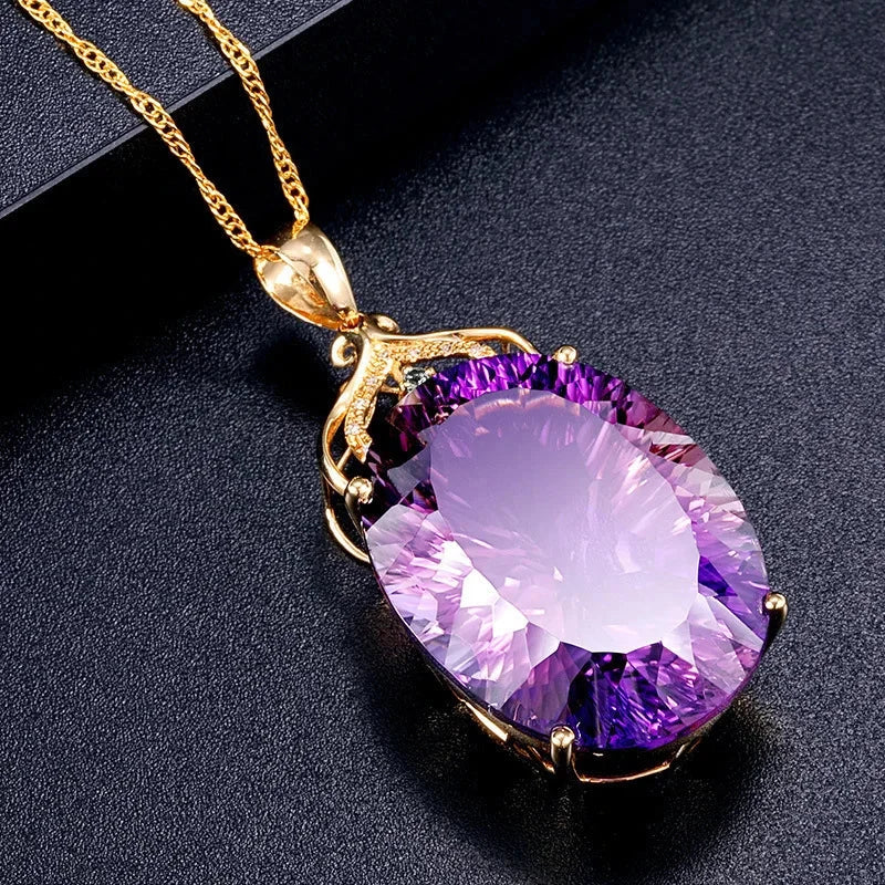 18K Gold-Plated Heart Amethyst Pendant Plated Colored Gemstone