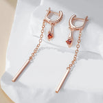 Red Zircon Rose Gold Long Tassel Dangle Earrings for Women