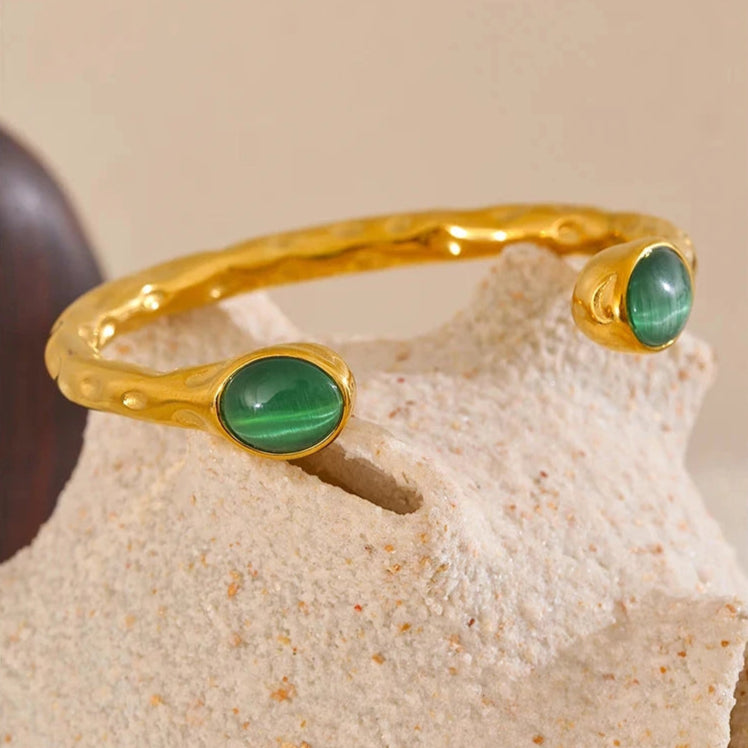 Yhpup 62mm High Quality Stainless Steel Multicolored Natural Stone Golden Cuff Open Bracelet Bangle Water Resistant Jewelry 2024