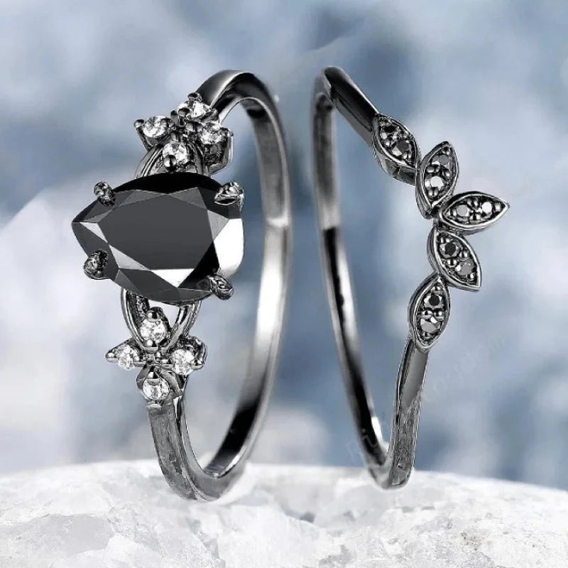 European and American Black-Plated Gun Black Water-Drop Shaped Zircon Inlaid