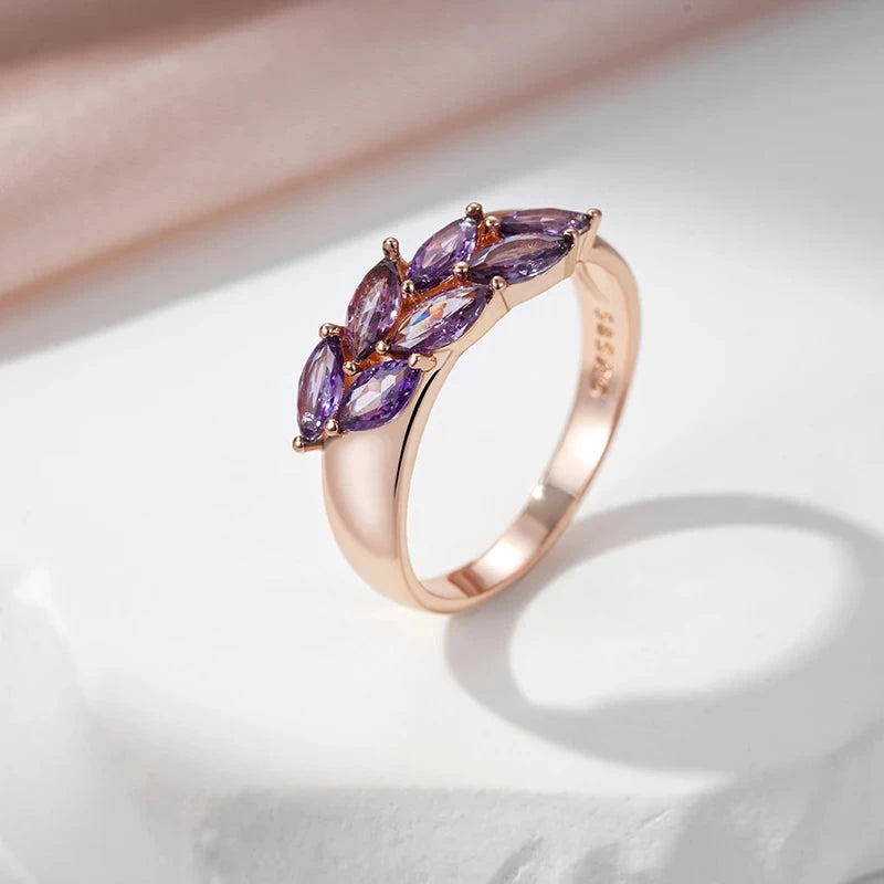 585 Gold Purple Leaf Zircon Ring for Women