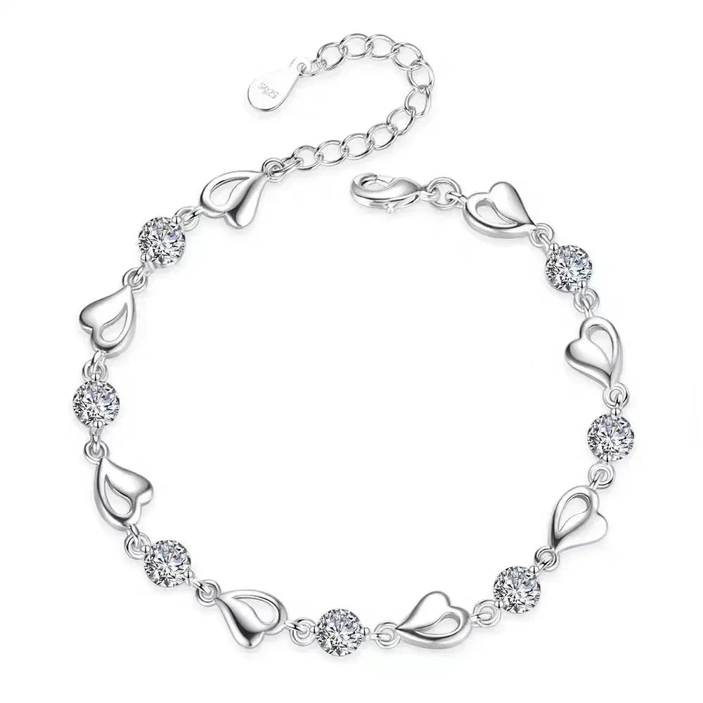 Silver Heart Shaped Necklace Bracelet Set for WomenWhite Bracelets