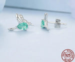 Mint Green Hummingbird 925 Sterling Silver Stud Earrings
