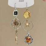 Greek Mythology Face Sun Moon Pendant Creative Design Women Asymmetric Personality Pendant Earrings Party Jewelry GiftsED2779-1