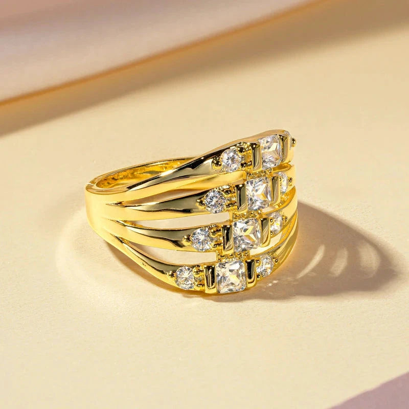 Rrjzz 14K Gold Plated CZ Gemstone Ring