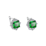 Square Created Blue Sapphire 925 Sterling Silver Hoop EarringsGreen