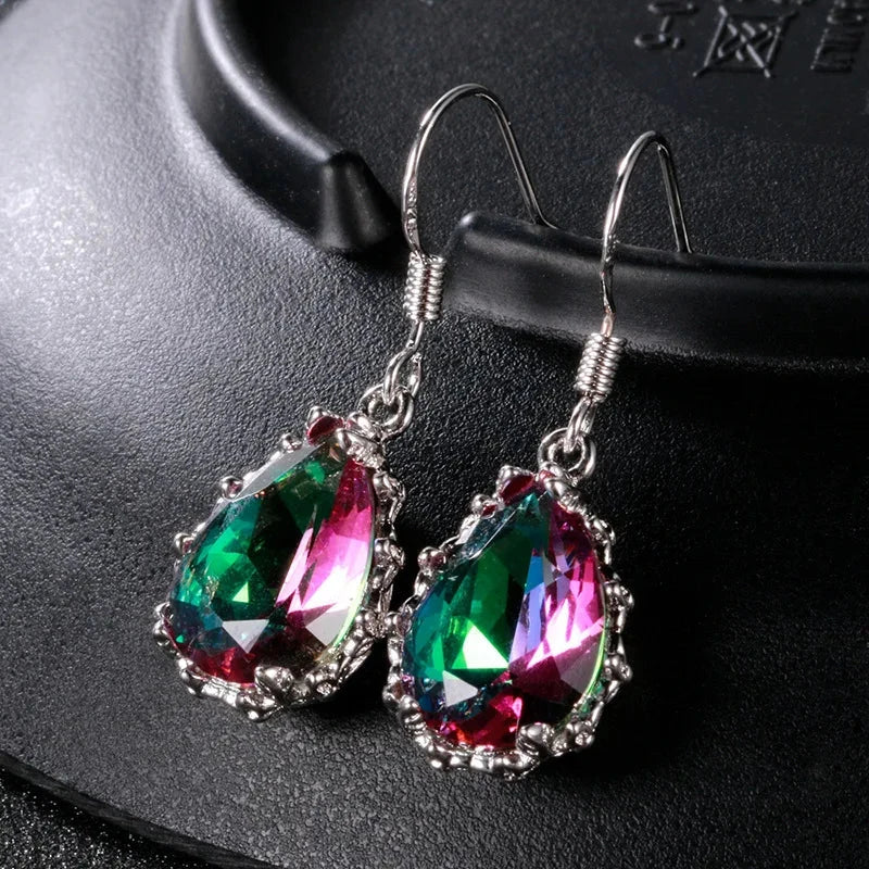 New Exquisite Multi-colored CZ Dangle Earrings for Women Special-interested Birthday Day Gift Wedding Party Trendy JewelryE382