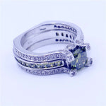 2-in-1 Peridot Diamond Ring Set 925 Sterling Silver
