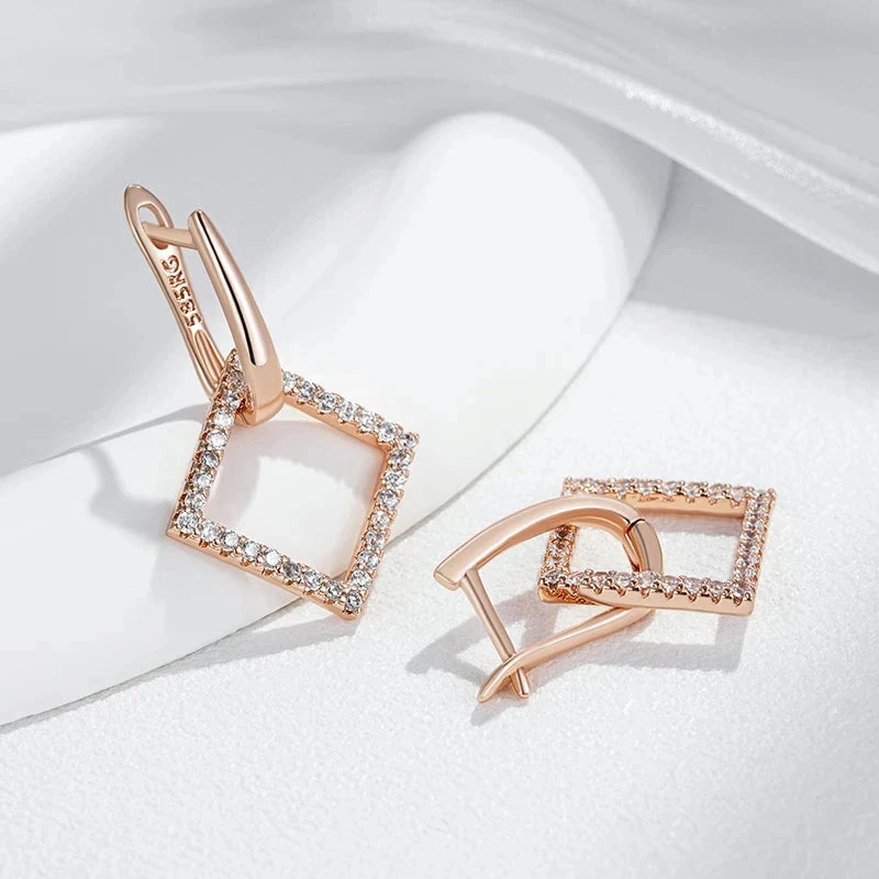 Rose Gold Rhombus Drop Earrings for Women