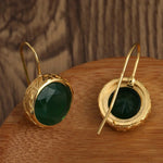Trendy Gold Color Green Stone Unique Earrings