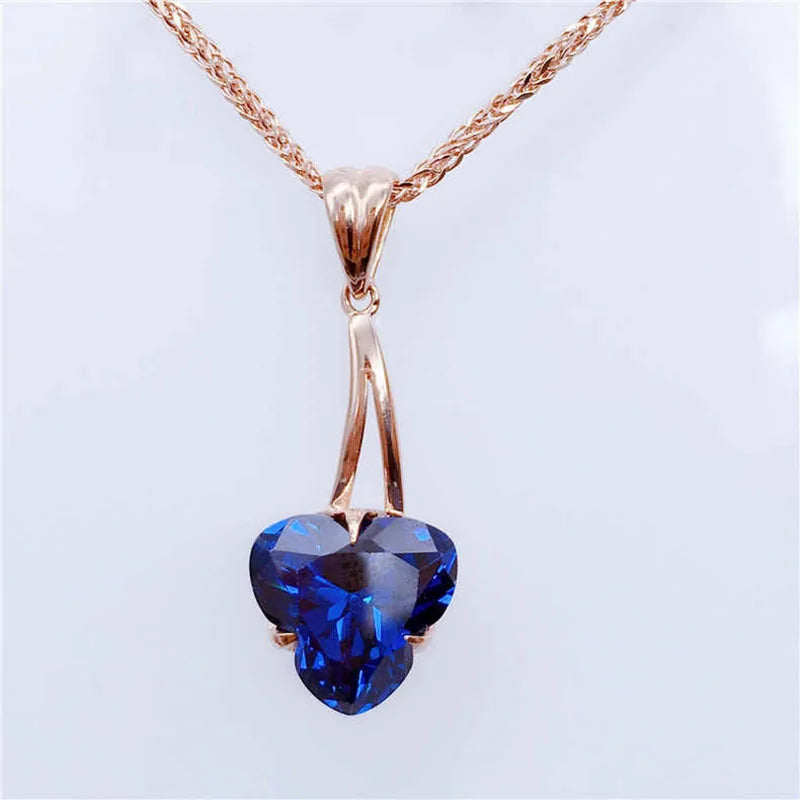 Fashion new product sapphire rings for women plated 14K rose gold luxury classic elegant jewelry AdjustableNecklace 45CM