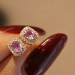 Elegant Pink Zircon Square Oval Earrings for WomenE4727